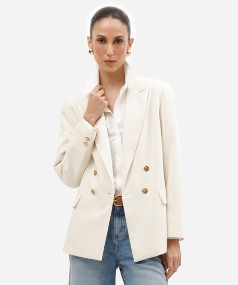 blazer de alfaiataria feminino botões dourados bege