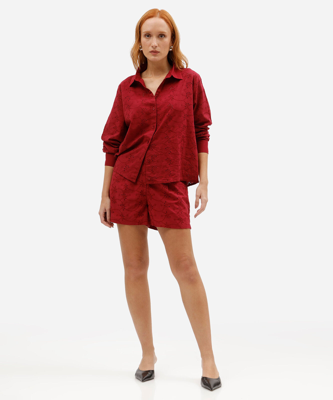camisa feminina de laise manga longa vinho