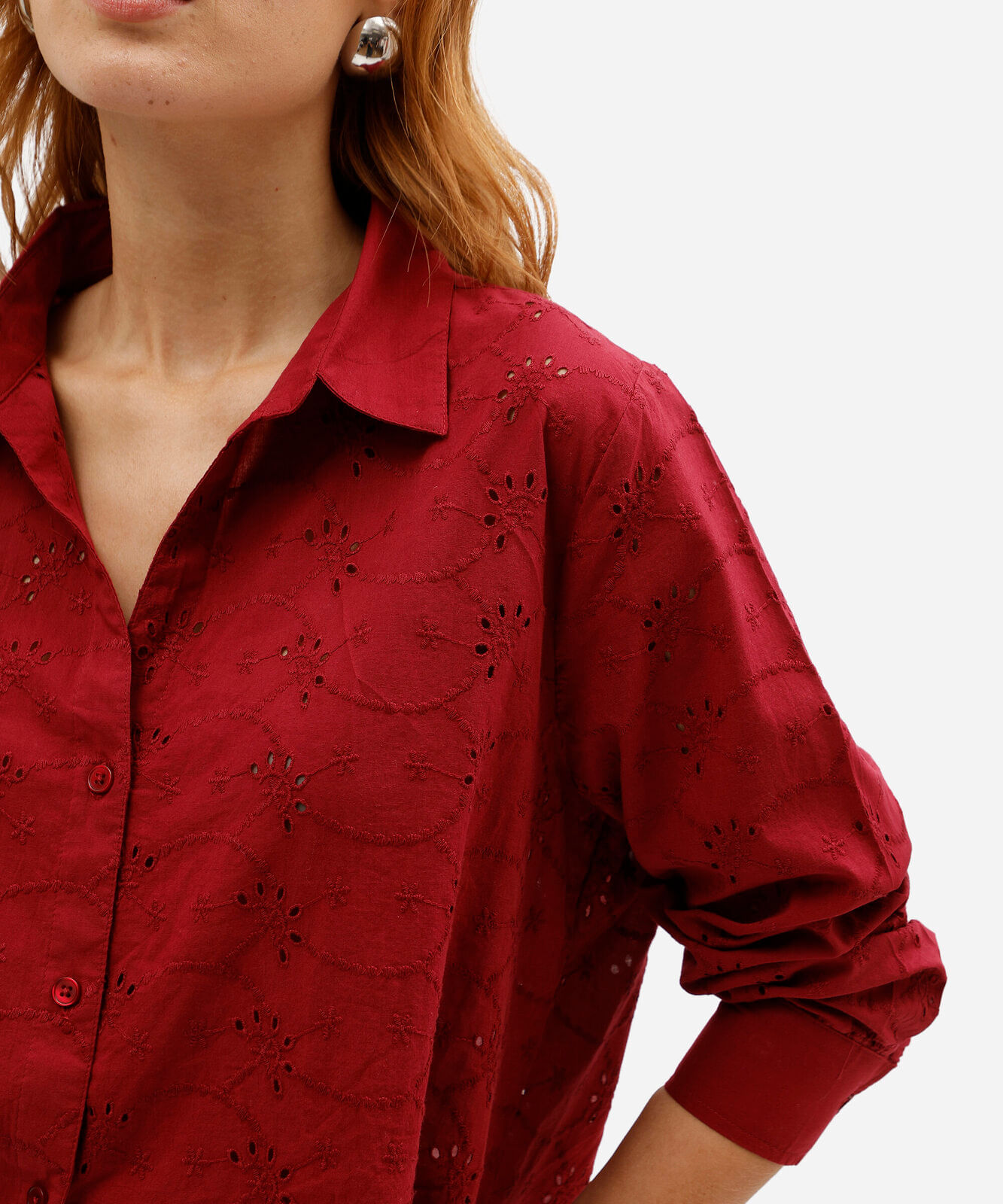 camisa feminina de laise manga longa vinho