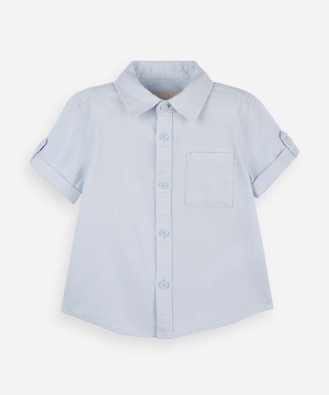 camisa infantil de algodão manga curta texturizada azul
