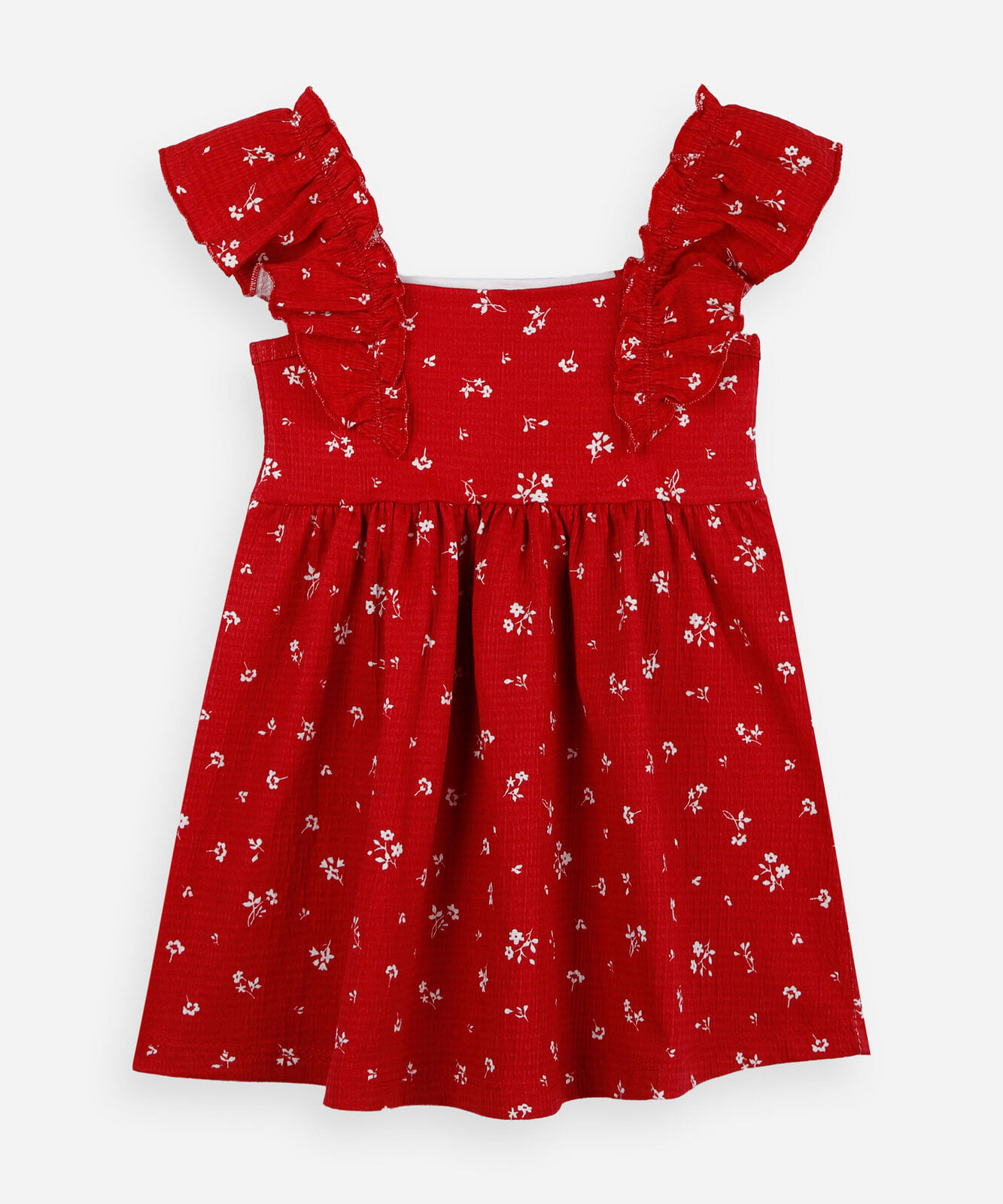 vestido infantil floral com alças de babados vermelho