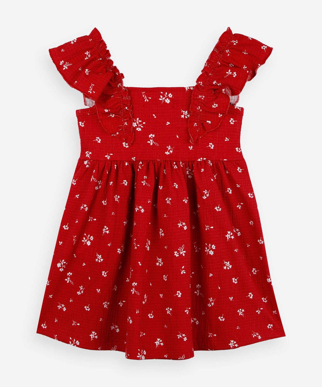 vestido infantil floral com alças de babados vermelho