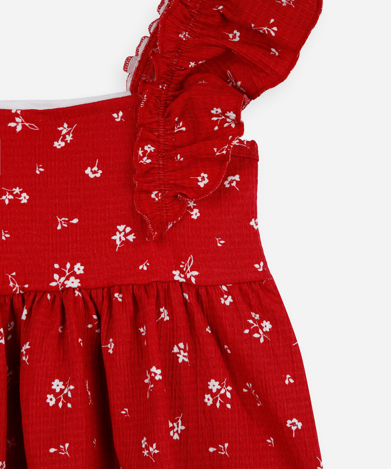 vestido infantil floral com alças de babados vermelho