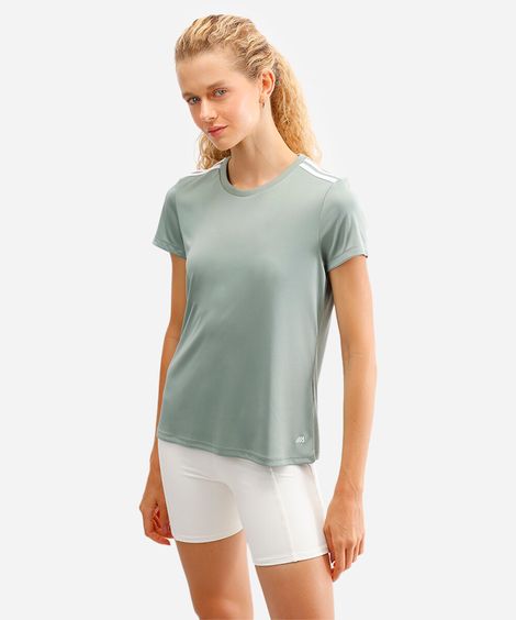 camiseta feminina esportiva manga curta com listras verde