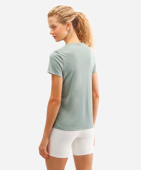 camiseta feminina esportiva manga curta com listras verde