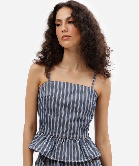 blusa peplum feminina de sarja listrada azul