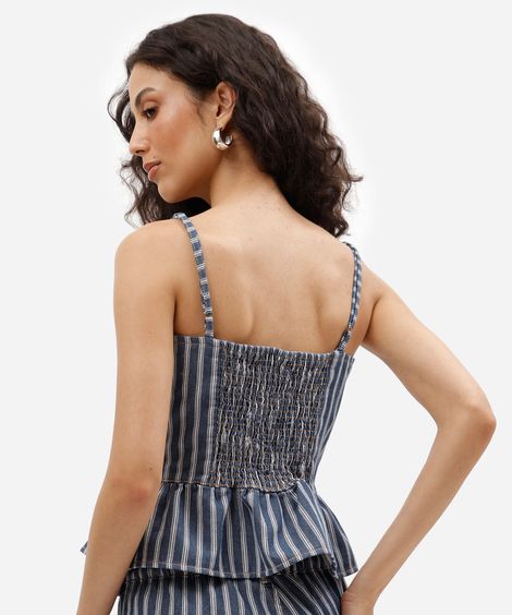 blusa peplum feminina de sarja listrada azul