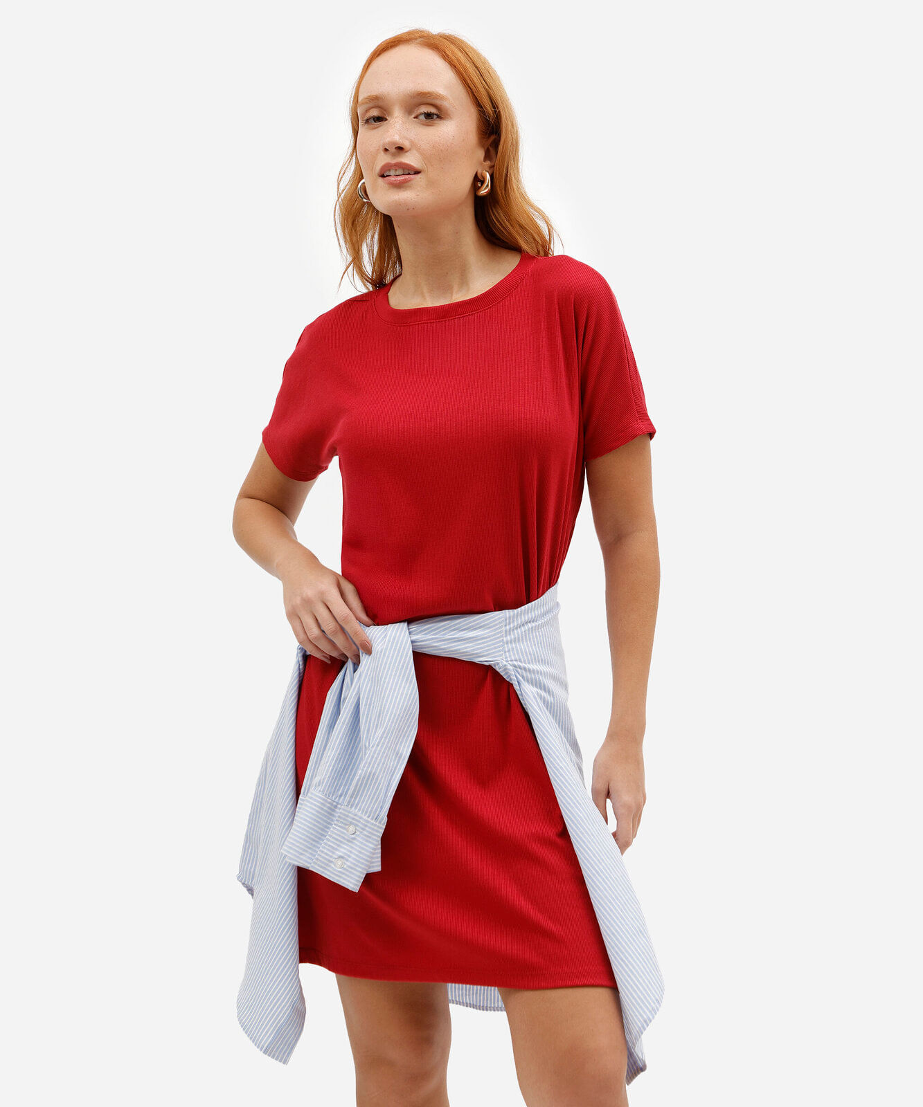 vestido curto feminino com viscose canelado vermelho