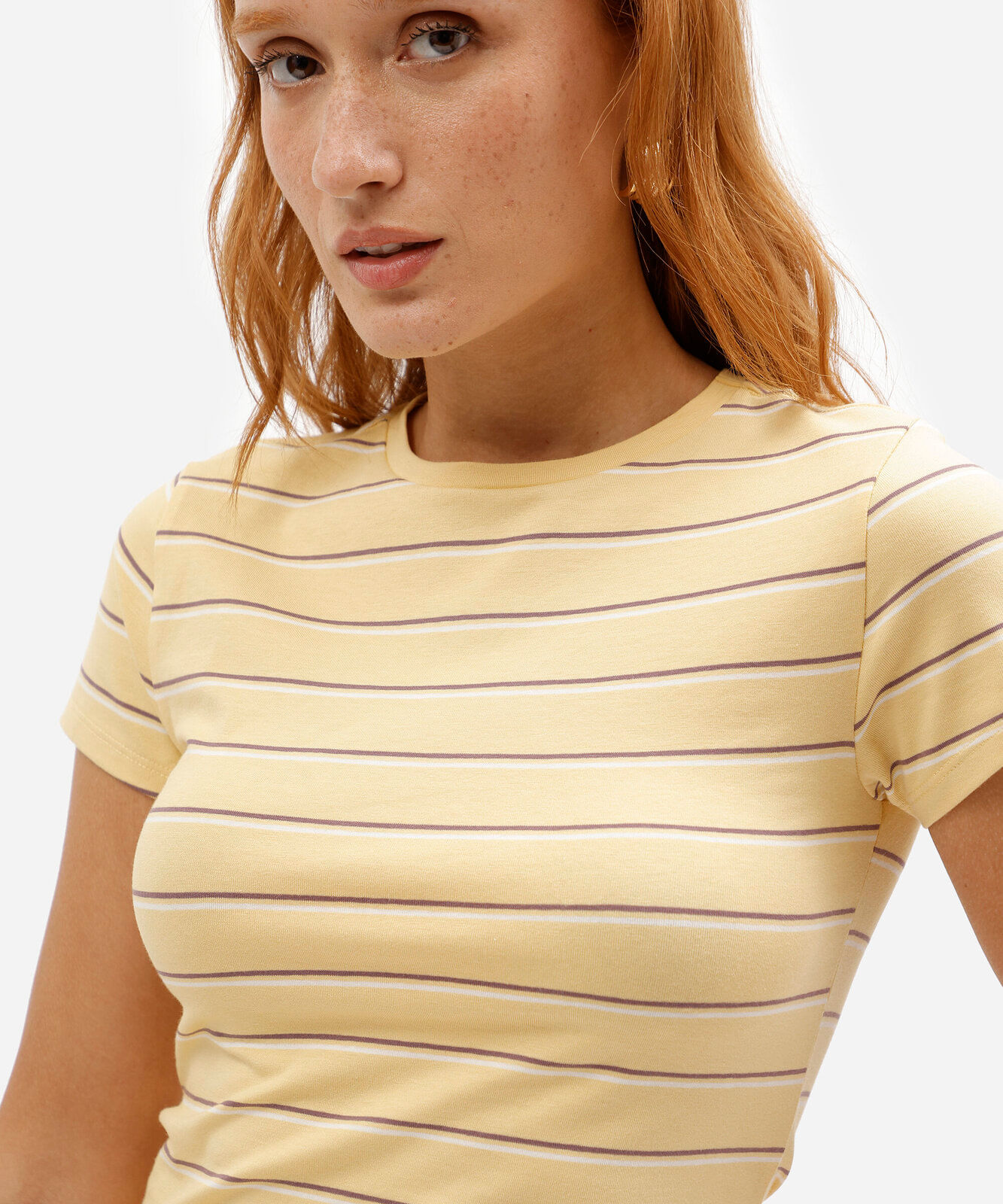 camiseta babylook feminina em algodão listrada amarela