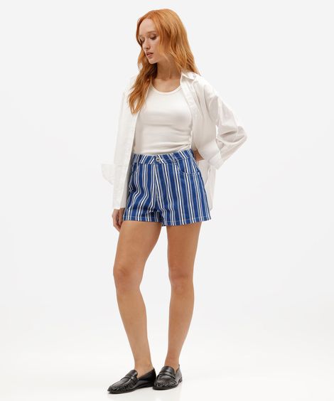 short curto feminino de sarja listrado azul