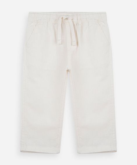 calça infantil reta em algodão e linho com cós de elástico off white