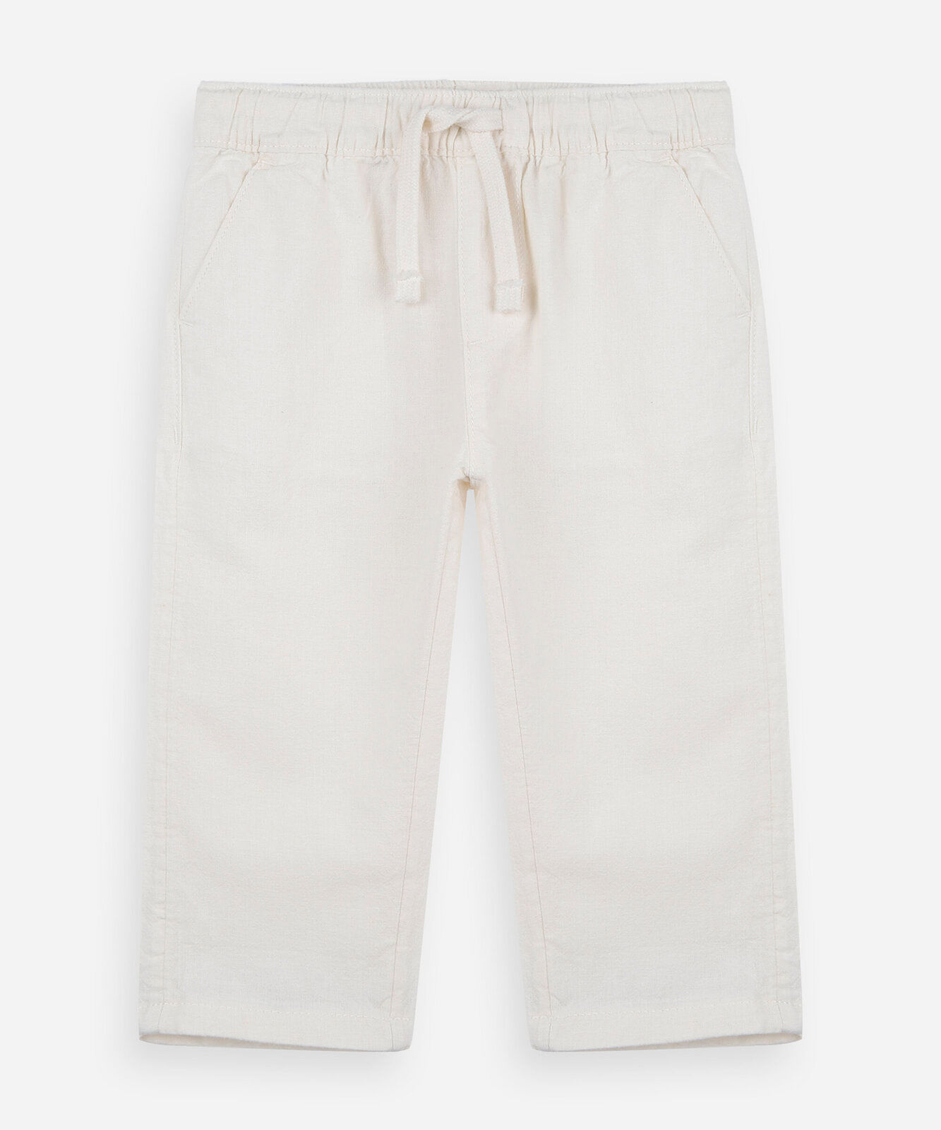 calça infantil reta em algodão e linho com cós de elástico off white
