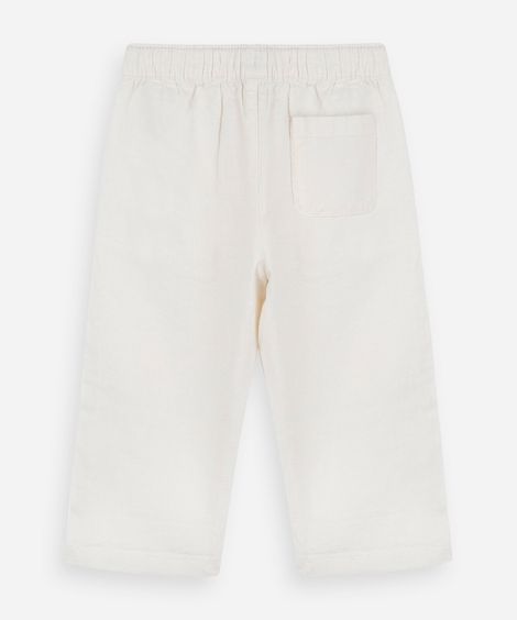 calça infantil reta em algodão e linho com cós de elástico off white