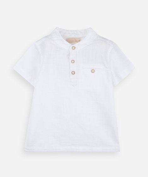 camisa infantil de algodão gola portuguesa manga curta  off white