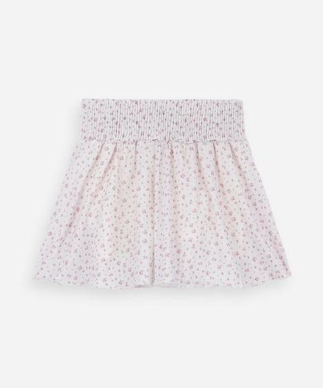 short saia infantil cós com lastex floral off white