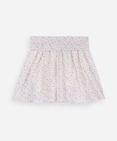 short saia infantil cós com lastex floral off white