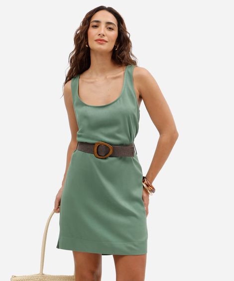 vestido curto feminino de viscose com cinto verde