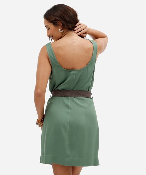 vestido curto feminino de viscose com cinto verde