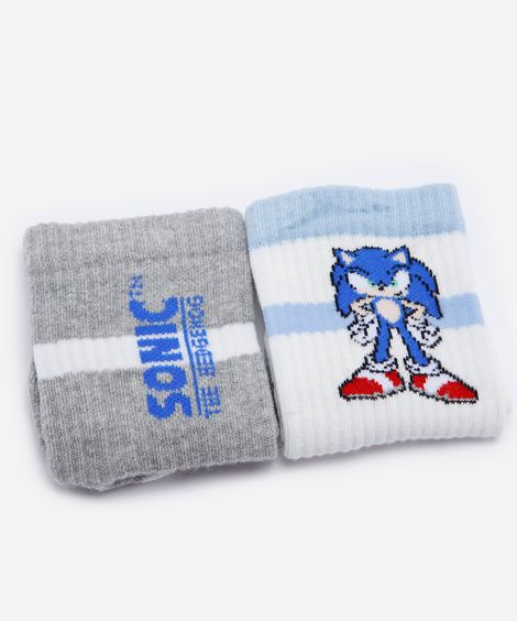 kit de 2 meias cano médio infantil sonic colorida