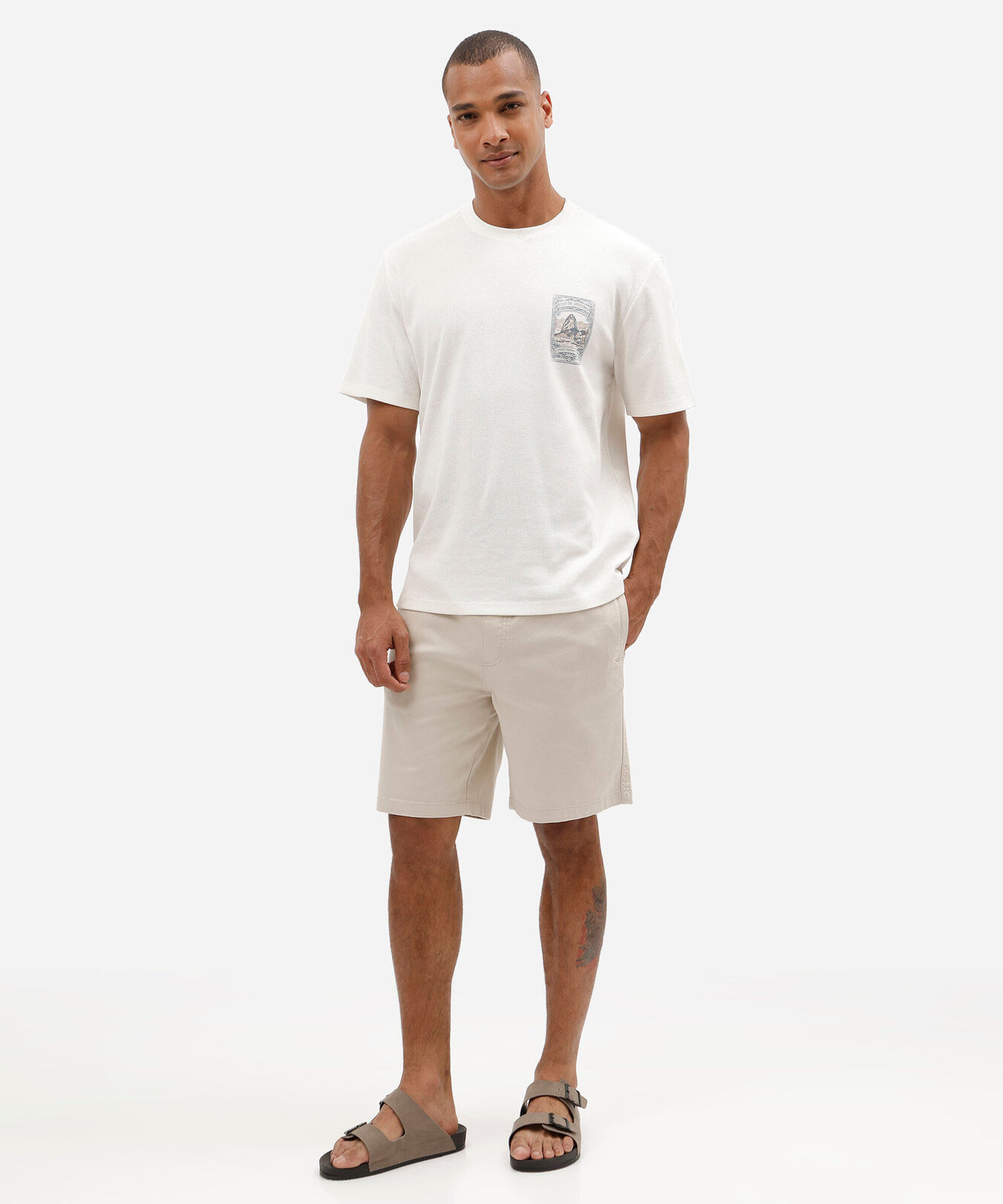 bermuda jogger masculina de sarja cós elástico bege