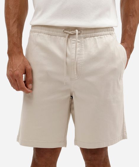bermuda jogger masculina de sarja cós elástico bege