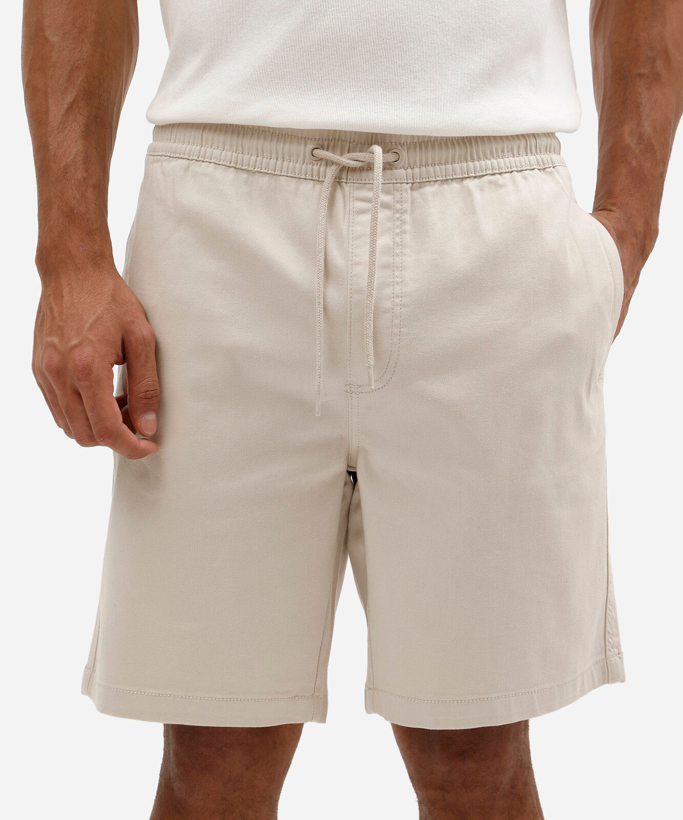 bermuda jogger masculina de sarja cós elástico bege