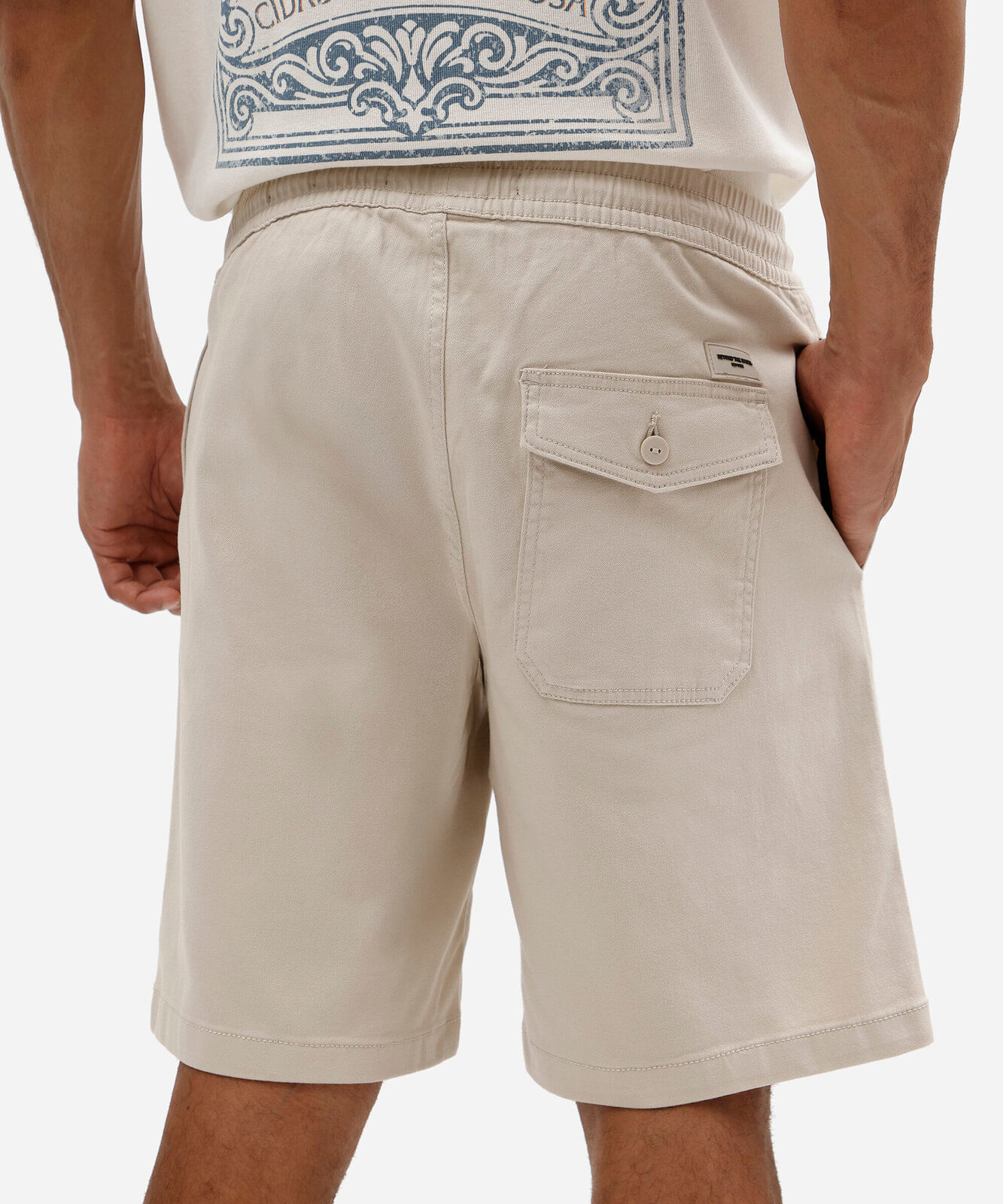 bermuda jogger masculina de sarja cós elástico bege