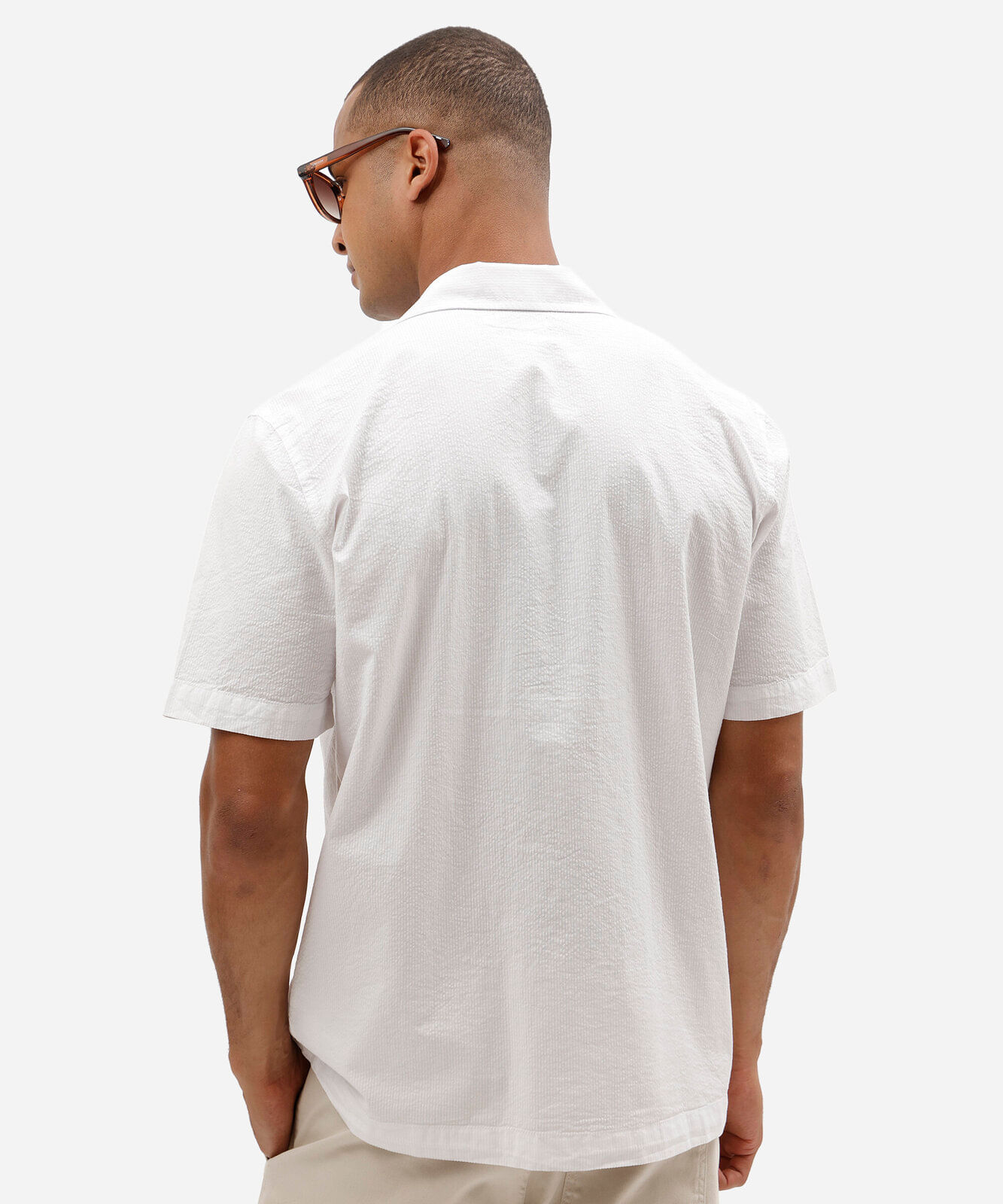 camisa masculina comfort de algodão texturizada manga curta branca