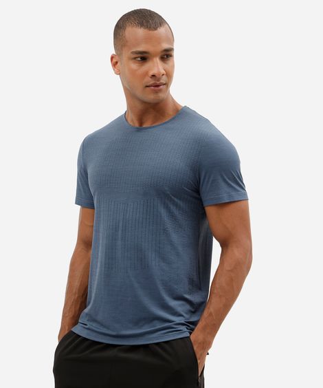 camiseta slim masculina de poliamida esportiva estampada azul