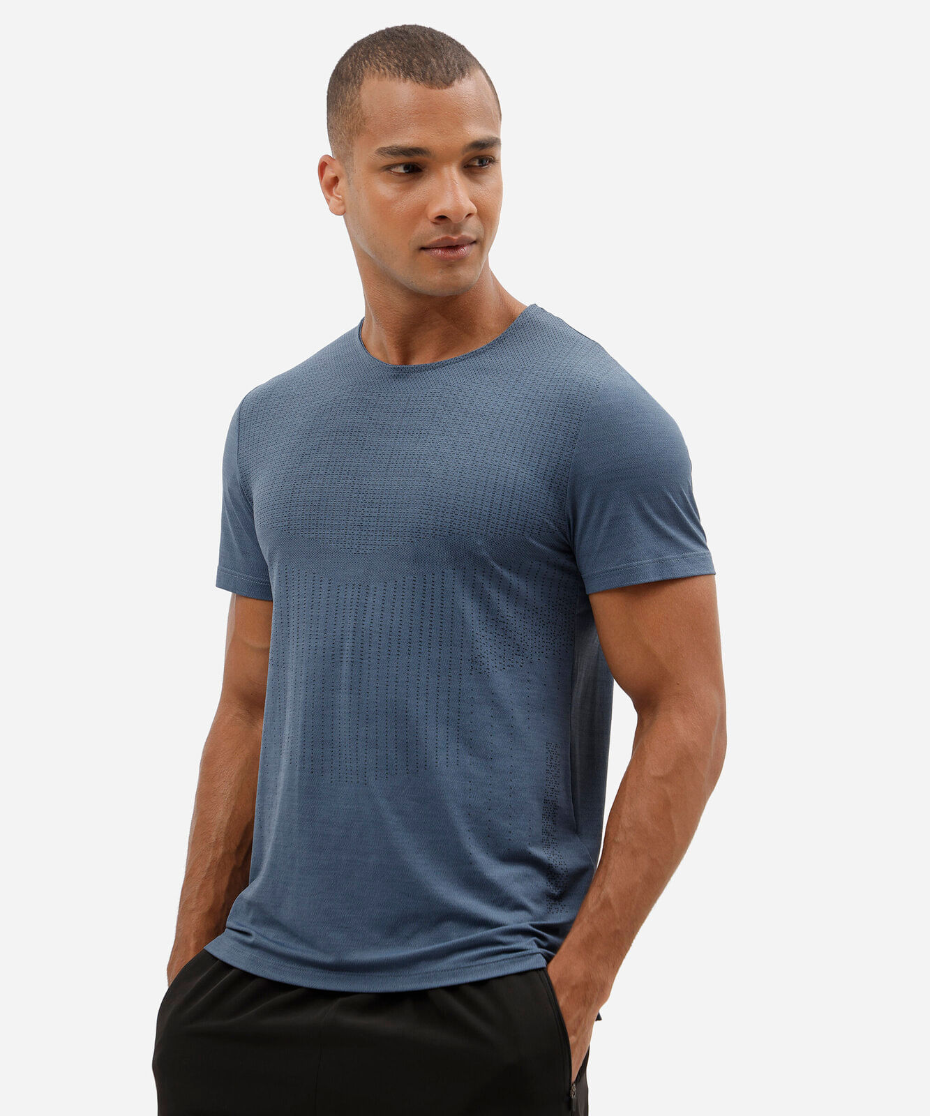camiseta slim masculina de poliamida esportiva estampada azul