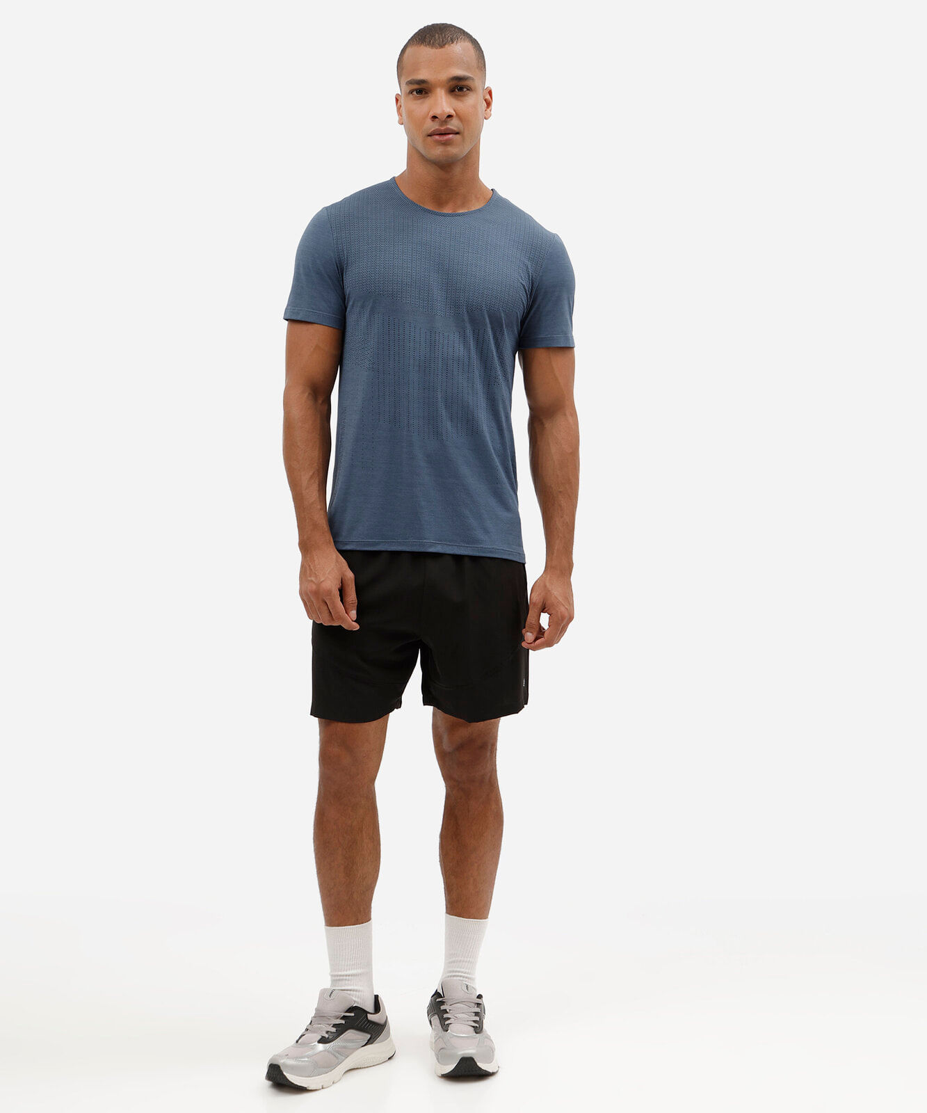 camiseta slim masculina de poliamida esportiva estampada azul