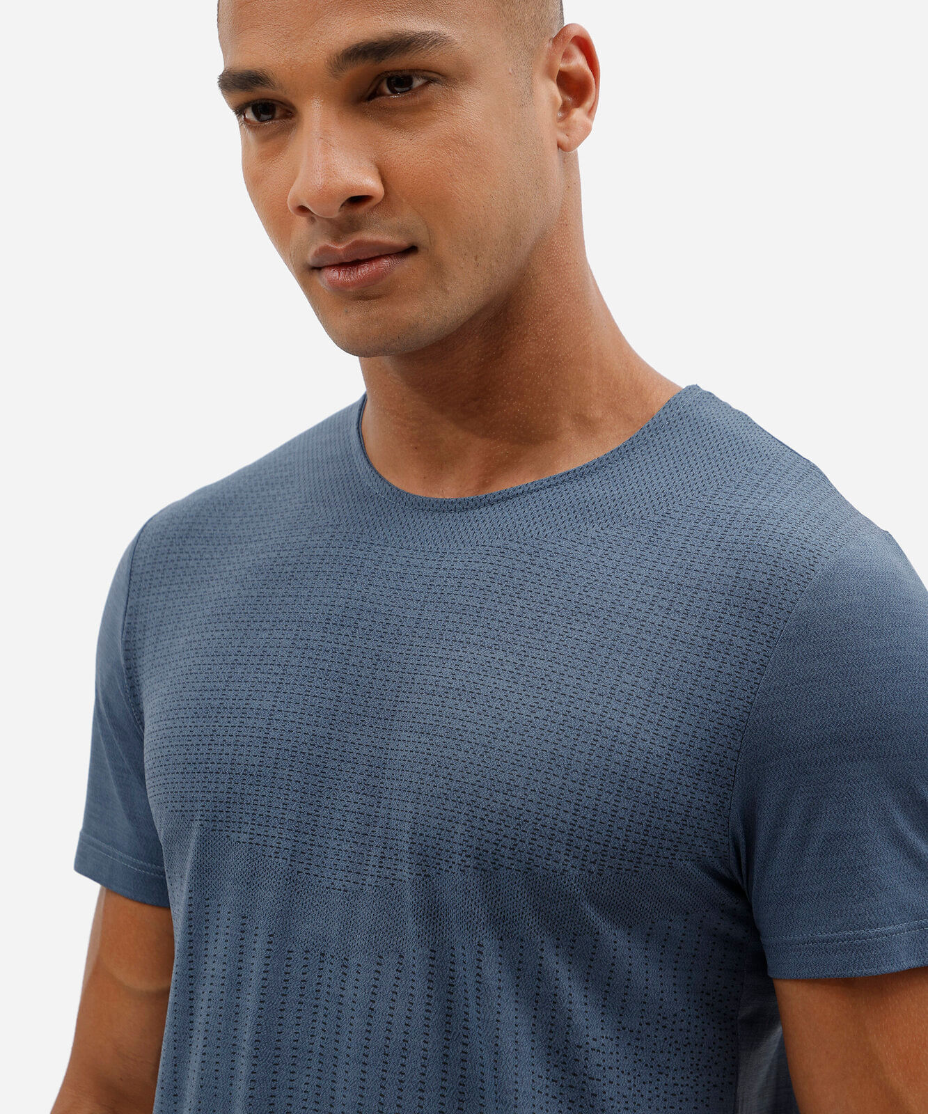 camiseta slim masculina de poliamida esportiva estampada azul