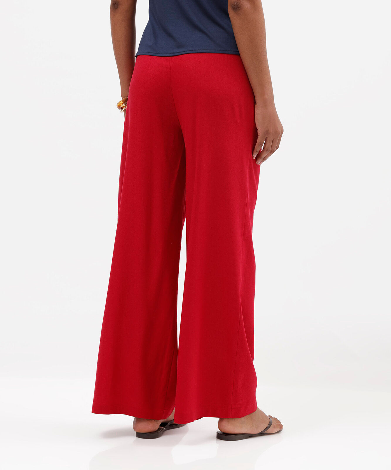 calça wide leg feminina em linho com viscose vermelho
