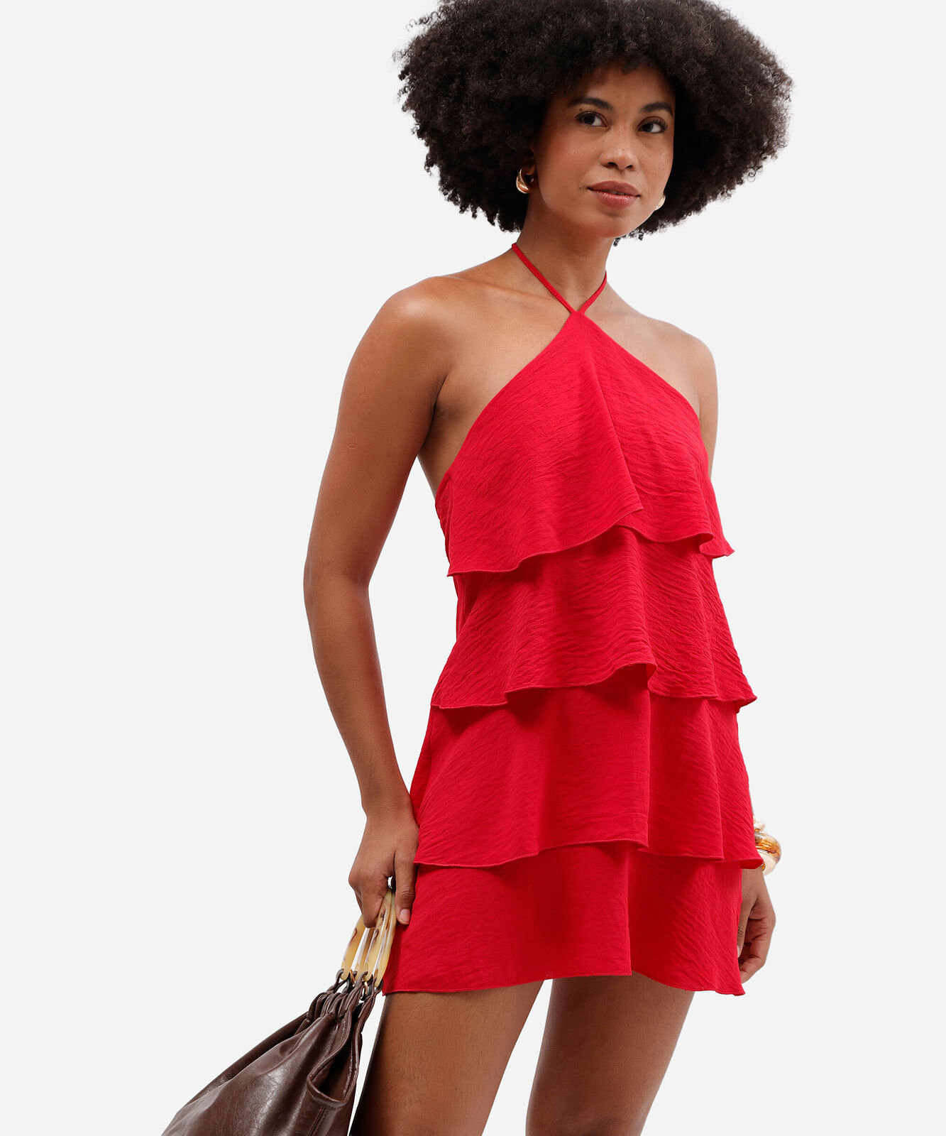 vestido curto feminino frente única com babados vermelho
