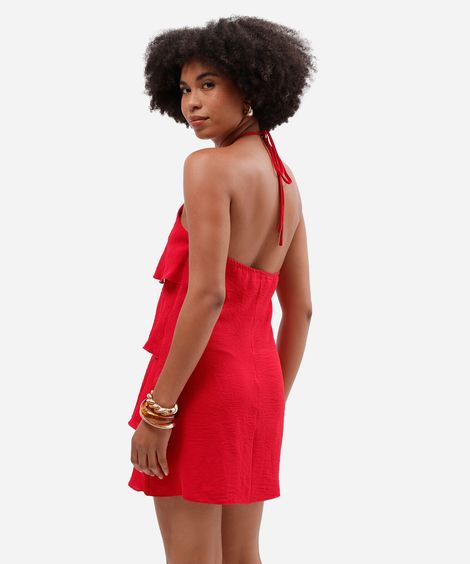 vestido curto feminino frente única com babados vermelho