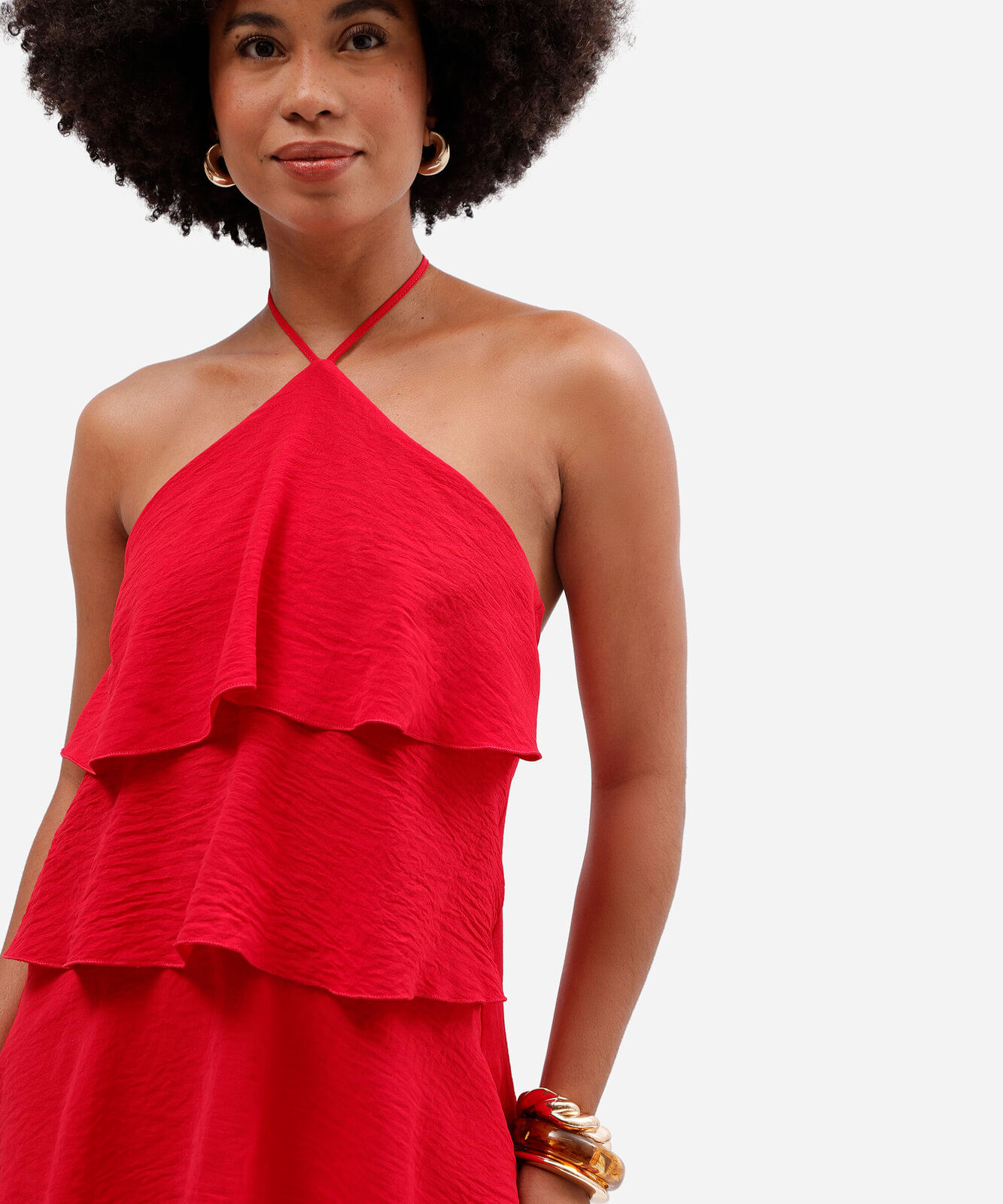 vestido curto feminino frente única com babados vermelho