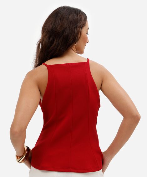top peplum feminino com decote quadrado em malha crepe vermelho
