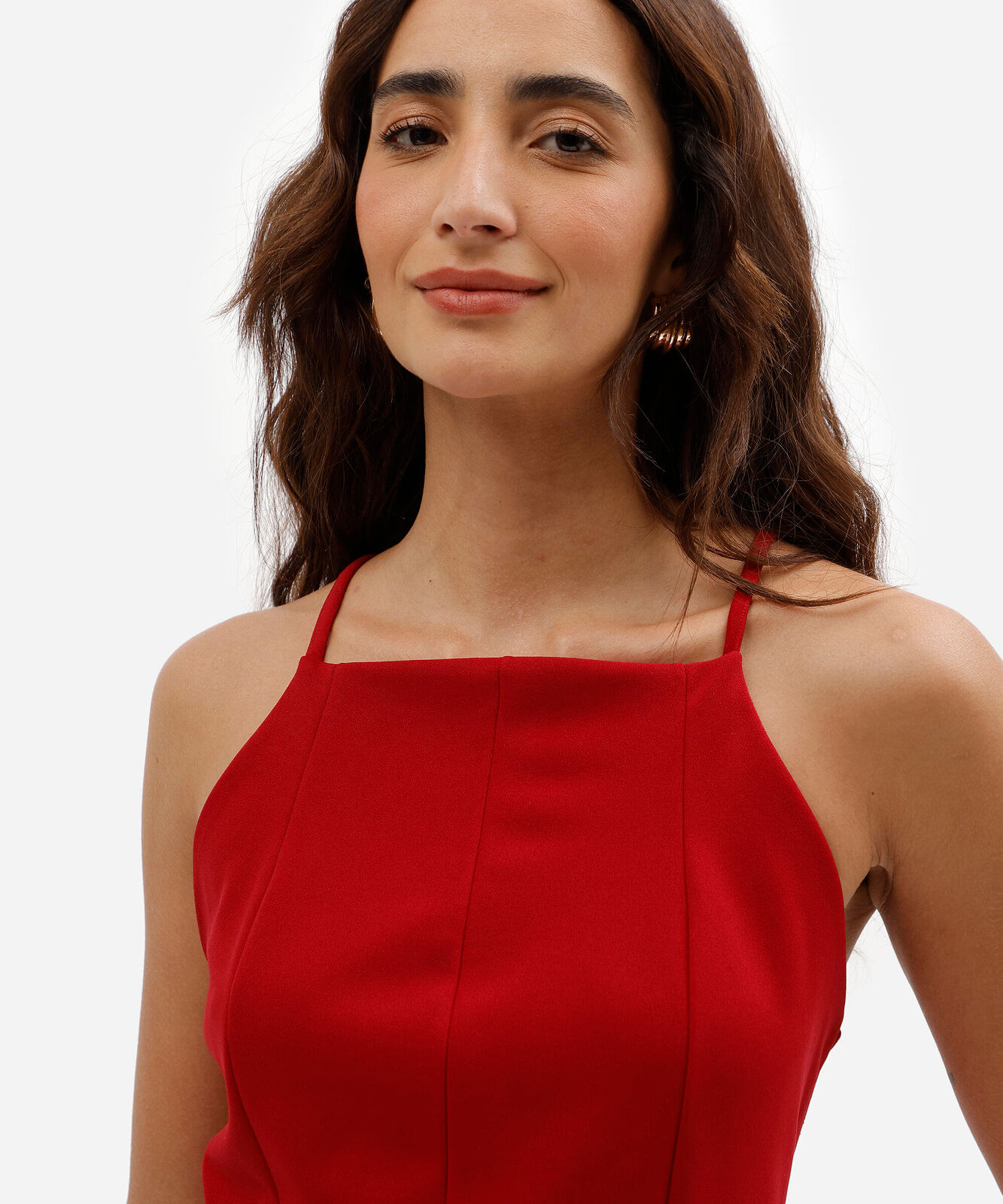 top peplum feminino com decote quadrado em malha crepe vermelho