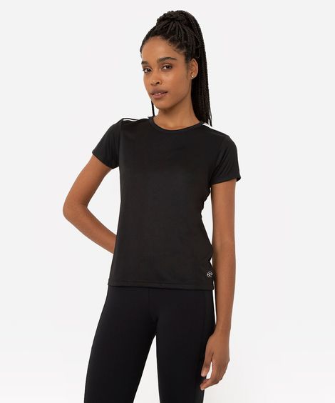camiseta feminina esportiva manga curta com listras preta
