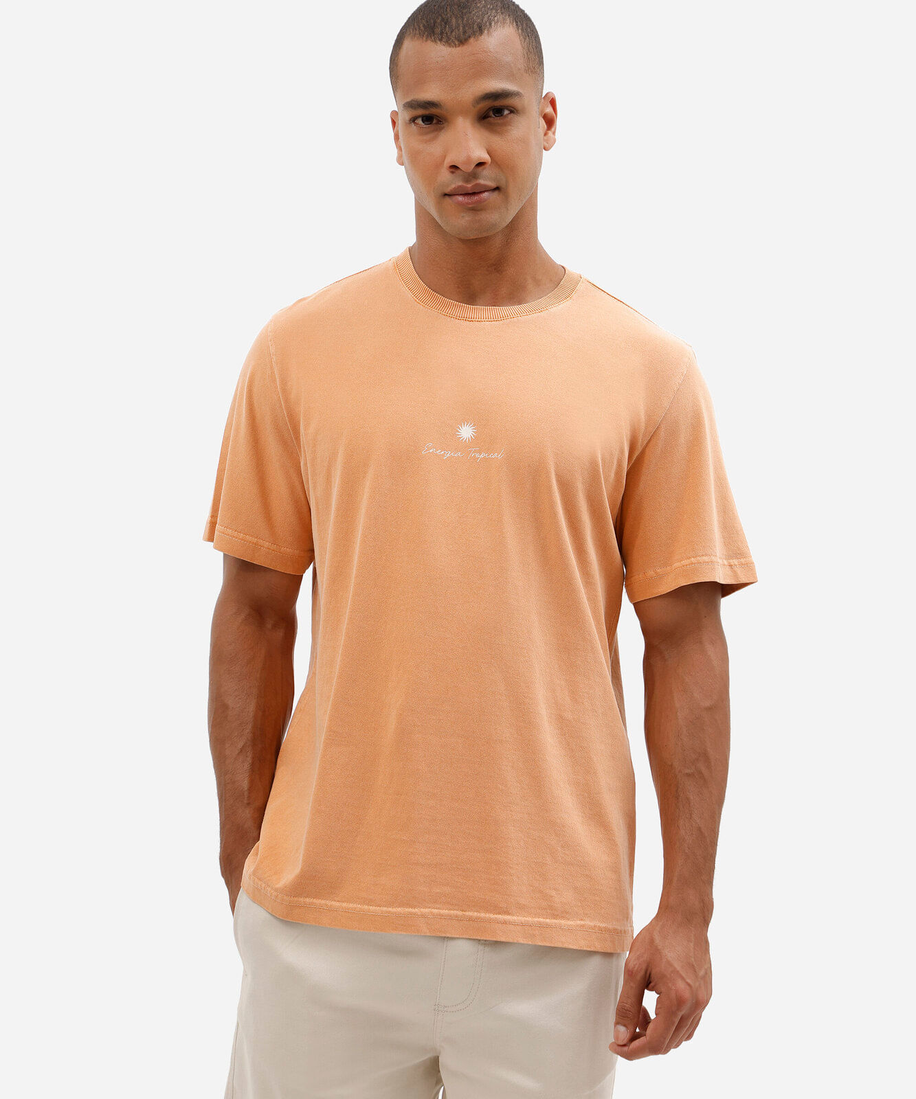 camiseta masculina comfort de algodão energia tropical laranja