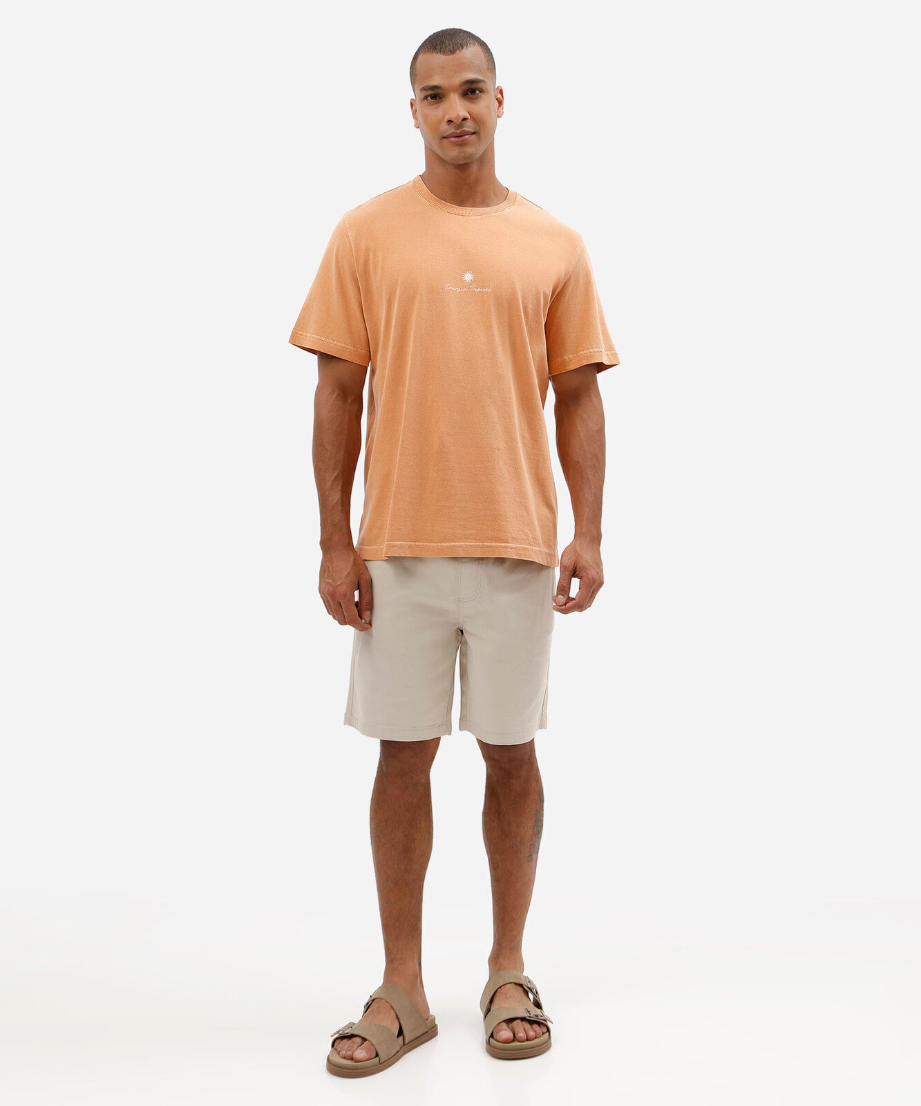 camiseta masculina comfort de algodão energia tropical laranja