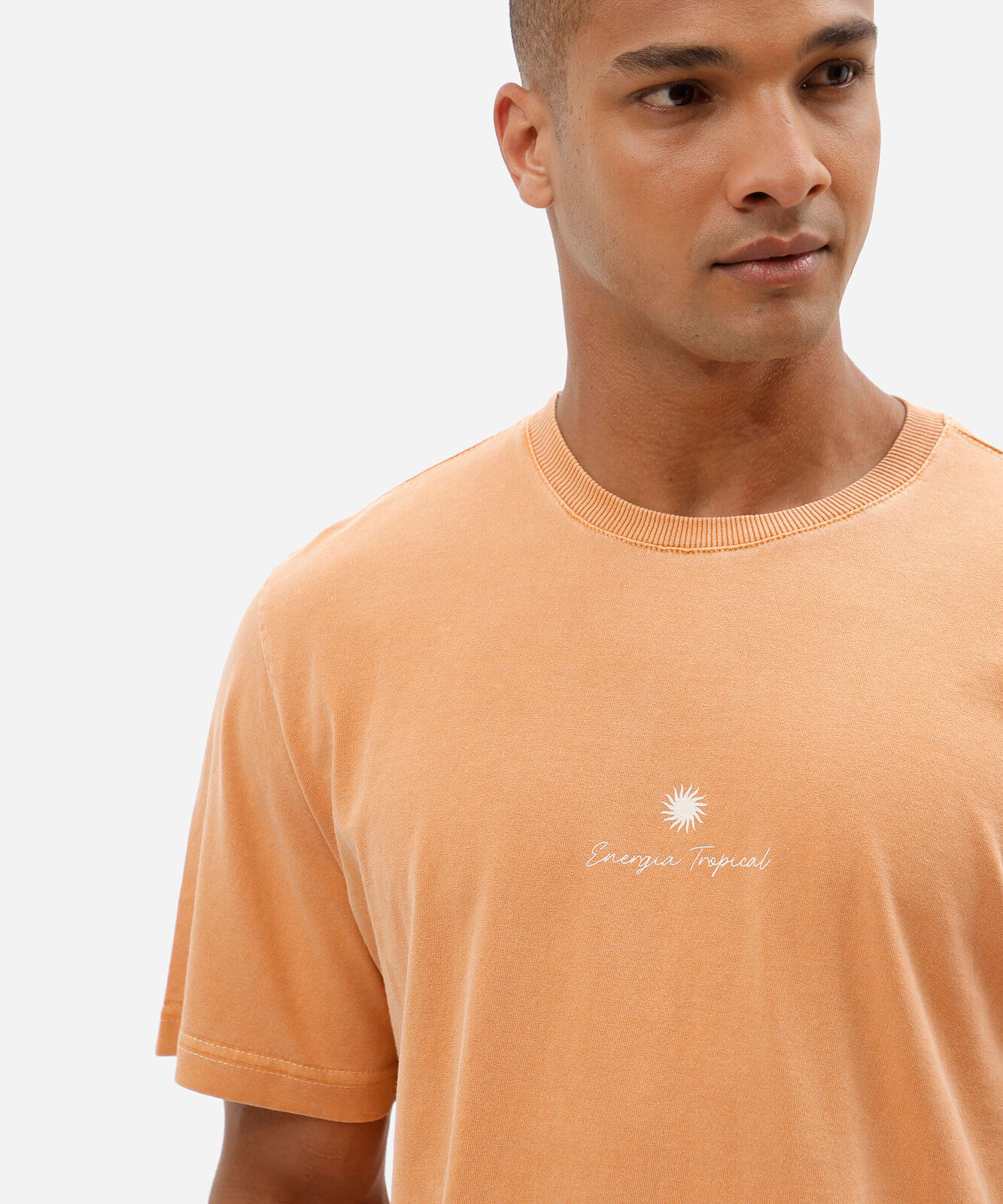 camiseta masculina comfort de algodão energia tropical laranja