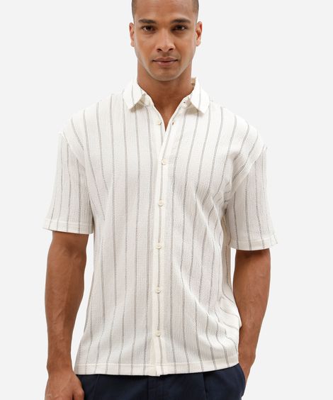 camisa masculina manga curta listras - off white