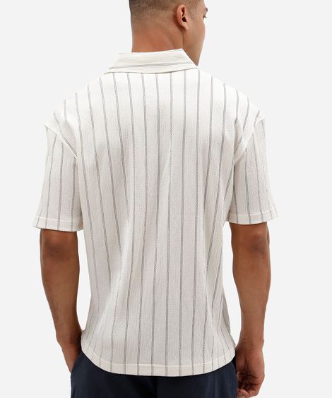 camisa masculina manga curta listras - off white