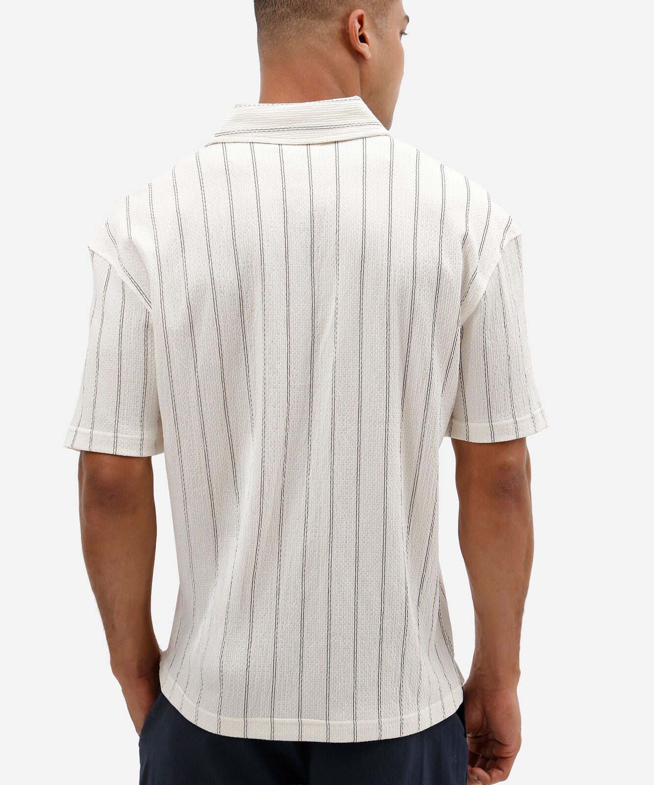 camisa masculina manga curta listras - off white