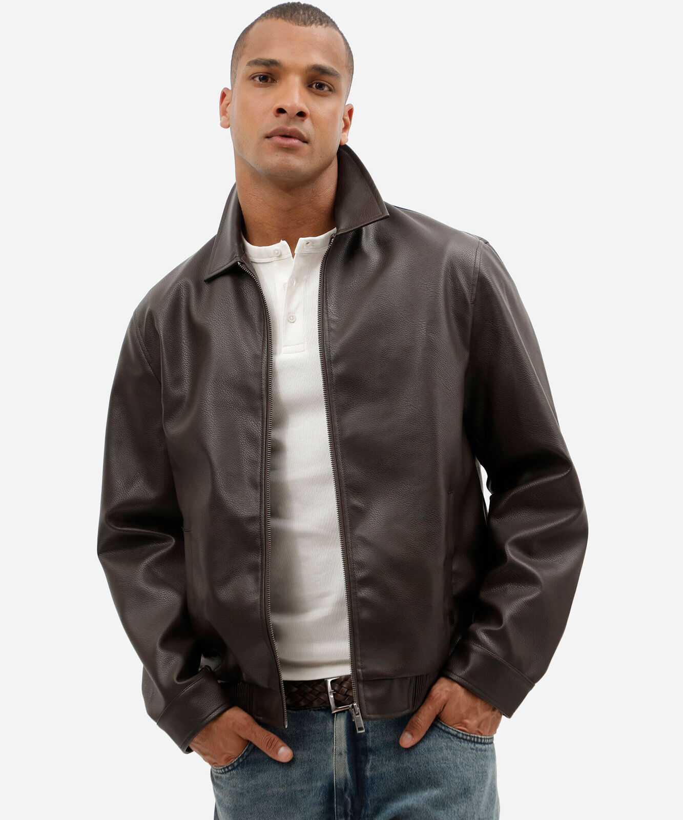 jaqueta masculina de poliuretano marrom