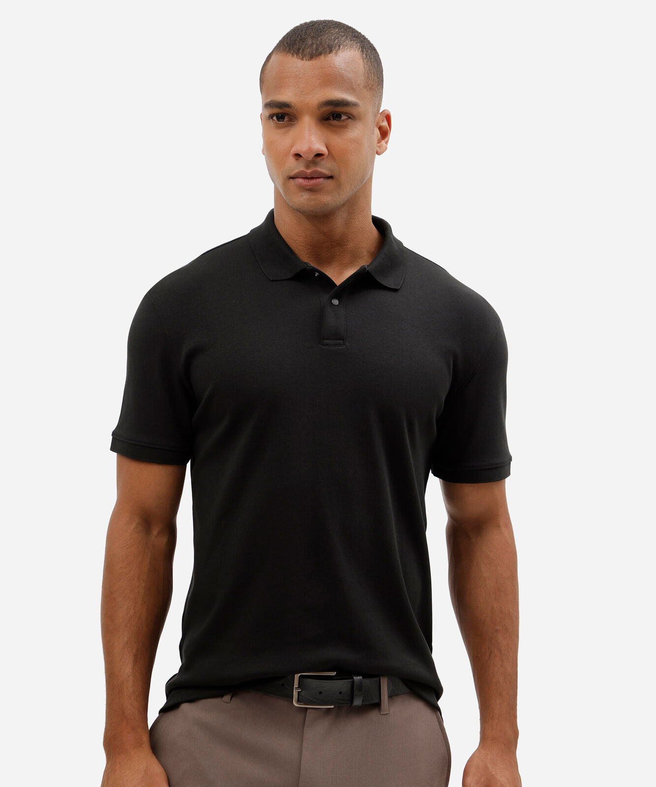 polo masculina de algodão peruano manga curta preta