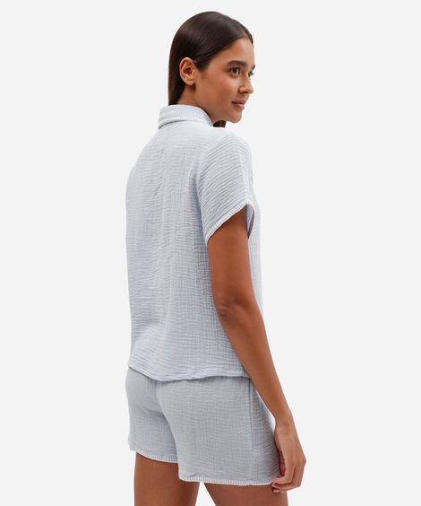 pijama americano feminino de algodão com bordado texturizado azul