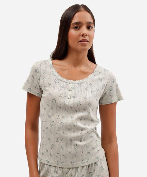 blusa de pijama feminina floral texturizada avulsa verde