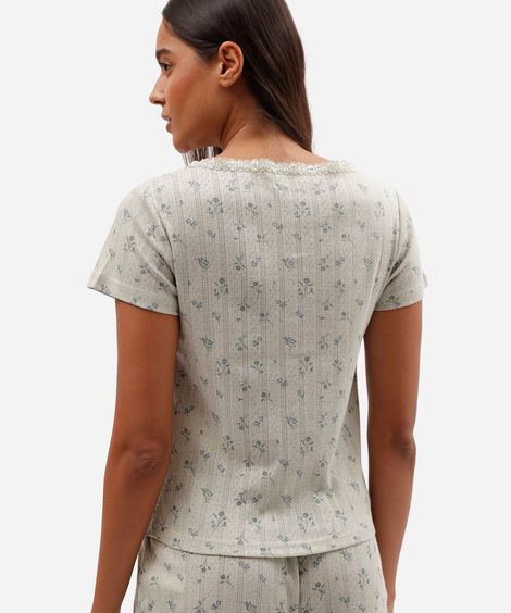 blusa de pijama feminina floral texturizada avulsa verde